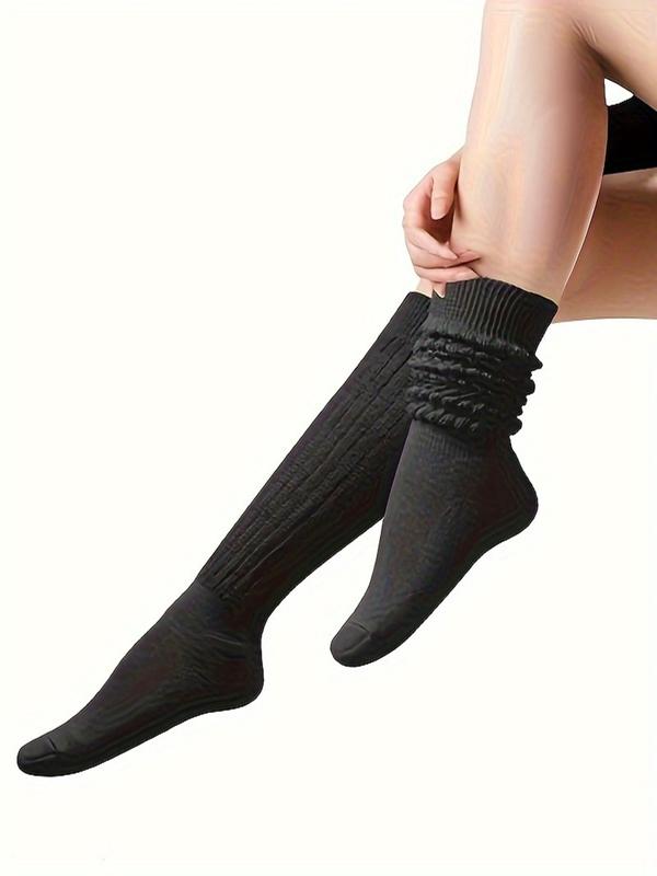 Women's 6 Pairs Plain Pile Over The Calf Socks, Casual Soft Comfy Skin Friendly Socks for Daily Wear, Women's Socks & Hosiery