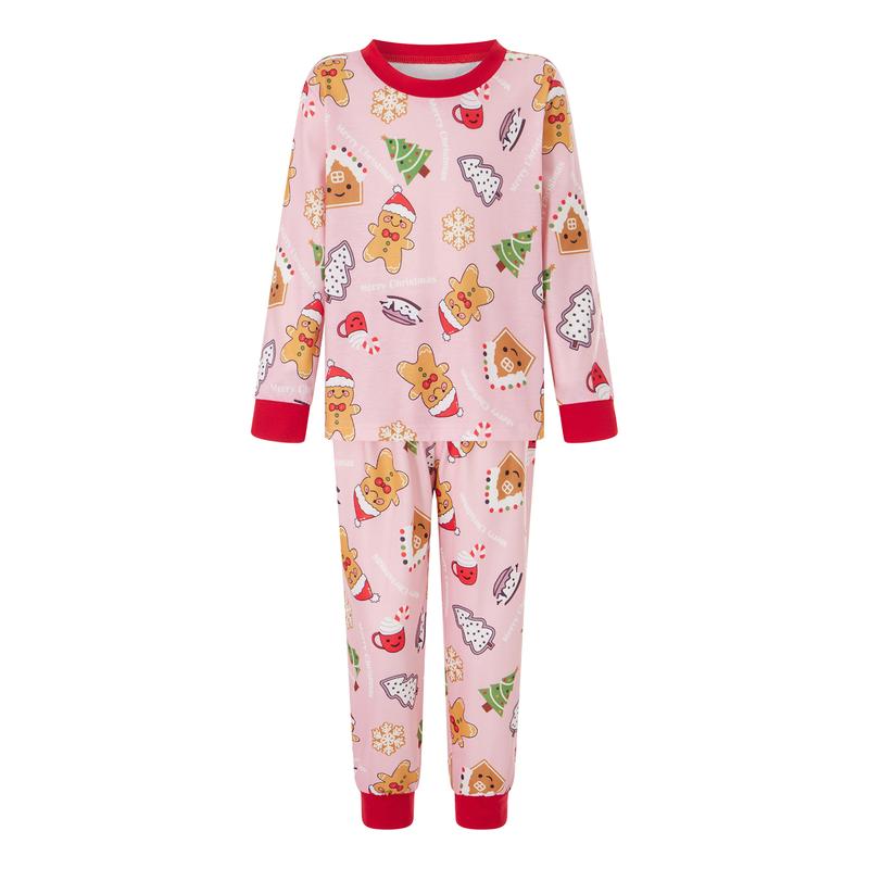 Christmas Family Matching Pajamas Set Xmas Gingerbread Man Patten Long Sleeve Tops and Pants Sleepwear Nightwear