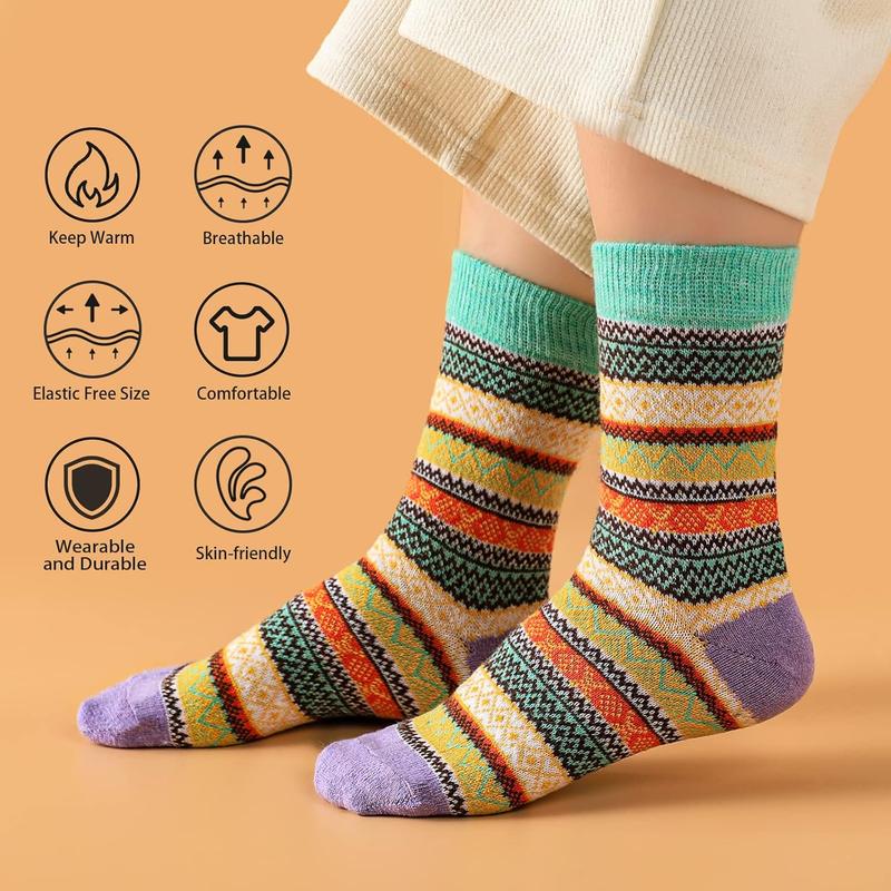 Socks for Women - 5 Pairs Womens  Socks Winter Socks Warm Knit  Soft Vintage Casual Crew Socks