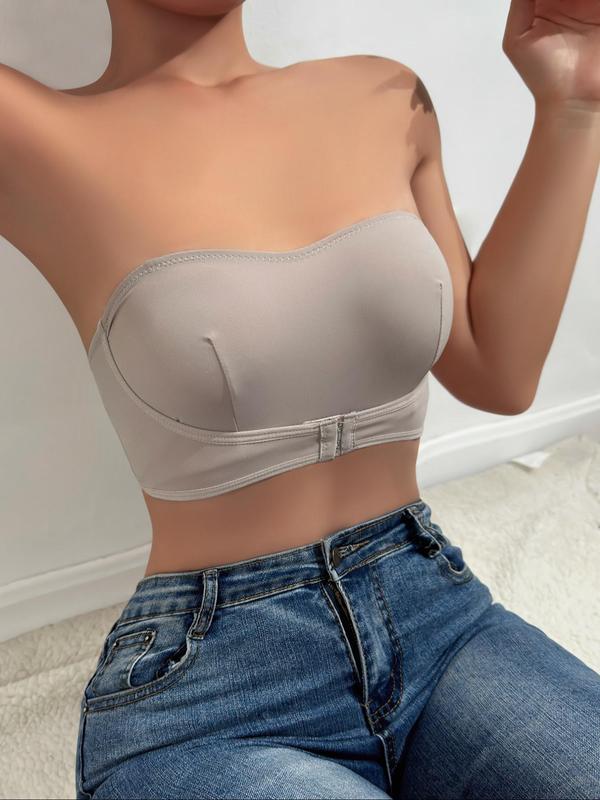 Women's Solid Buckle Wireless Bra, Casual Strapless Push Up Lingerie Top for Daily Wear, Lingerie for Women, Soft Comfy Breathable Lingerie for All Seasons