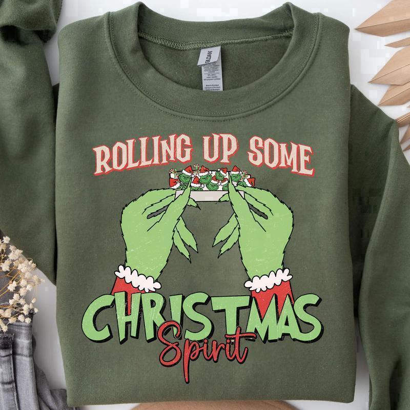 Rolling Up Some Christmas Spirit Hoodie Sweat Shirt T Shirt, G.r.ii.ch.mas Shirt For Sale, Easy to match,Trendy Christmas Shirt ,Cotton,Womenswear