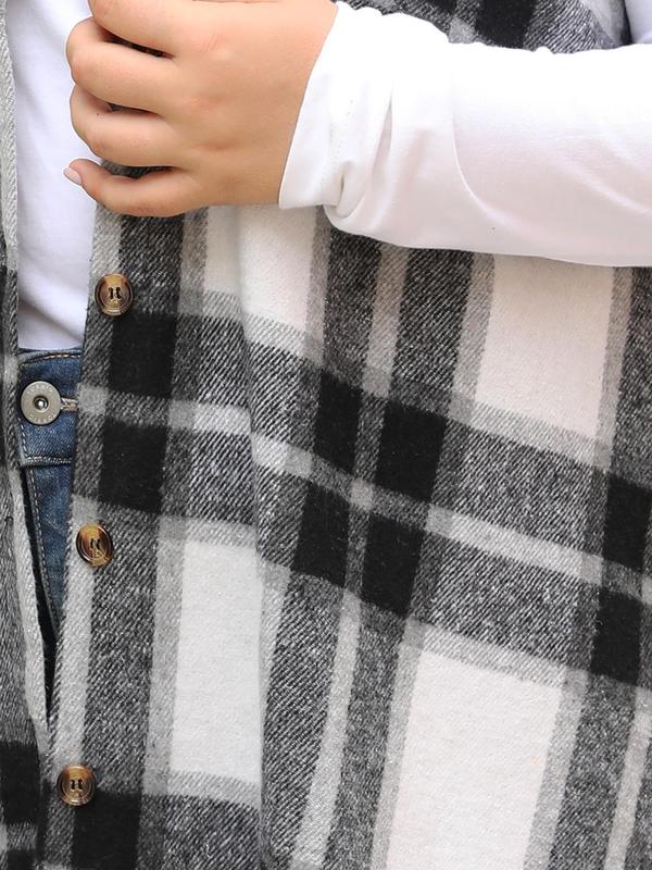  Plaid Print Button Front Vest Jacket, Casual Sleeveless Collared Outerwear for Fall & Winter, Women's Clothes for Daily Wear