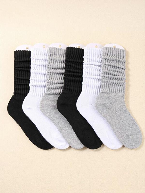 Women's 6 Pairs Plain Pile Over The Calf Socks, Casual Soft Comfy Skin Friendly Socks for Daily Wear, Women's Socks & Hosiery