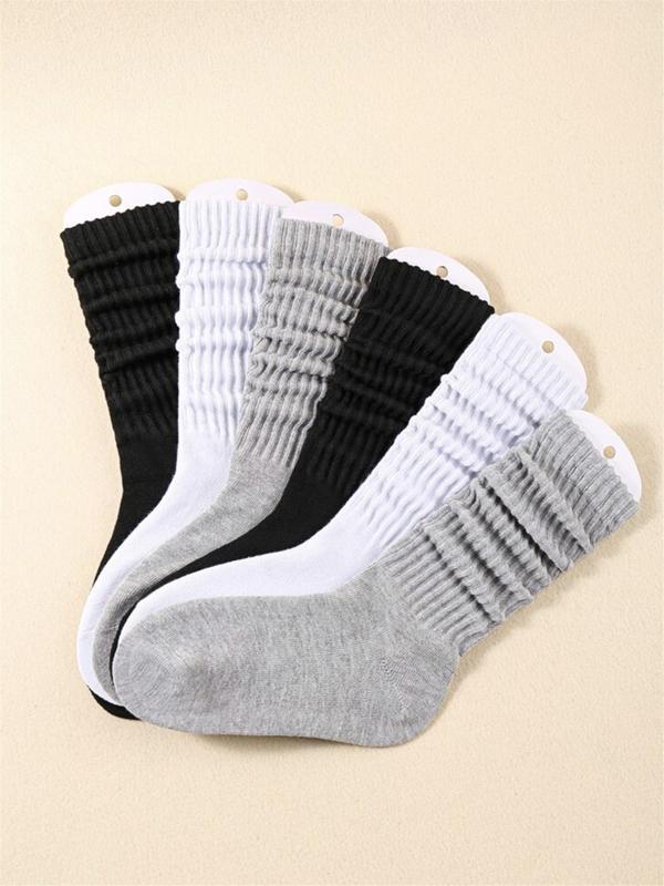 Women's 6 Pairs Plain Pile Over The Calf Socks, Casual Soft Comfy Skin Friendly Socks for Daily Wear, Women's Socks & Hosiery