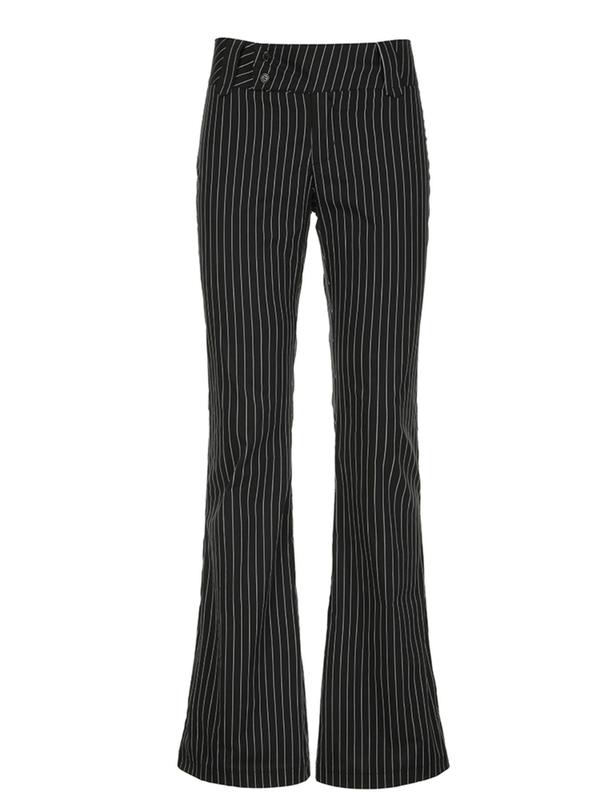 Women's Striped Print Zipper Fly Flare Leg Pants, Street Fashion Casual Comfy Bell Bottom Trousers for Daily Wear, Ladies Bottoms for All Seasons, Pants for Women