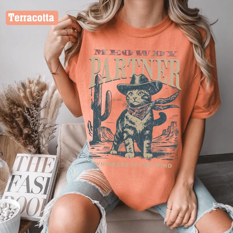 Meowdy Partner Cowboy Cat Shirt, Comfort Color Cat Shirt, Funny Cowboy Cat Shirts, Cat in Cowboy Hat T-Shirt, Vintage Cowboy Cat T-shirt, Western Meowdy Partner Shirt, Cat Lover Shirt, Cat Mom Tee, Western Cat Tee, Western Shirt For Cat Lovers Womenswear