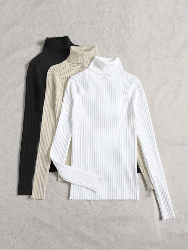 Women's Solid Turtle Neck Sweater, Casual Long Sleeve Jumper for Fall & Winter, Women's Knitwear for Daily Wear