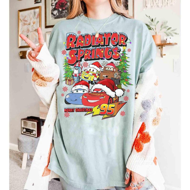 Radiator Springs Cars Land Christmas Shirt, Cartoon Lightning McQueen Santa Xmas Tee, Family Tee, Mickkey's Very Merry Xmas Trip NN79R