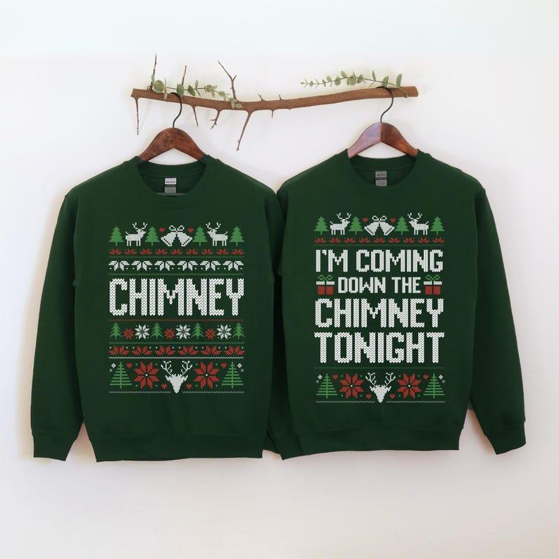 Unisex Funny Couples Ugly Christmas Sweater, Couples Matching Ugly Christmas Sweater, Santa Twice, Christmas Pajamas, Sold Seperate