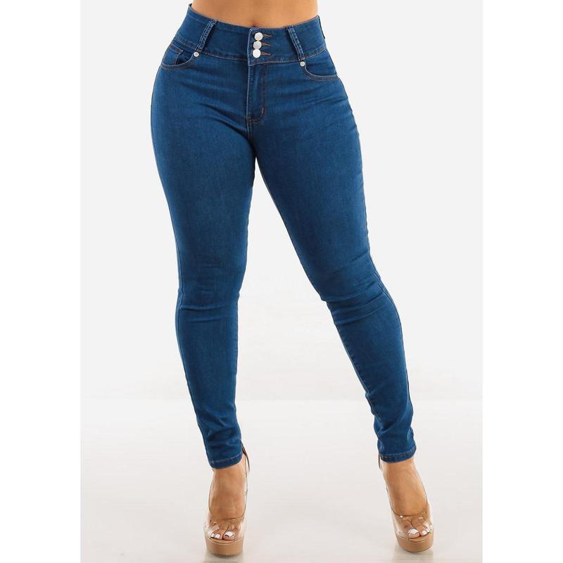 Butt Lift High Waist Skinny Jeans Indigo w Back Pocket Design