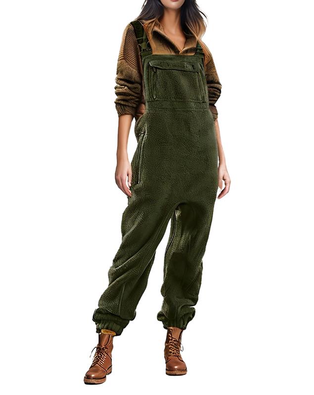 Fleece Overalls for Women Loose Fit Casual Adjustable Strap Bib Jumpsuits With Pockets