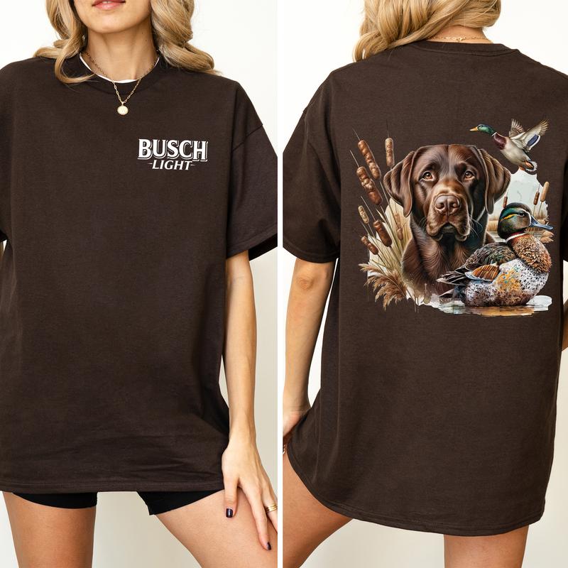 Busch Light Dog Friend Graphic 2 Sided Shirt, Vintage Mallard Hunting Tshirt, Outdoors Dog Hunting Duck T-shirt, Drink Shirt, Summer Hunt Printed Tee, Cotton Casual Womenswear, Comfort Women's Top