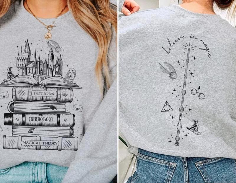 Hogwarts Castle Book Sweatshirt, Harry Poter Sweatshirt Cotton Womenswear, Full Color, Classic Fashion, Tee Print