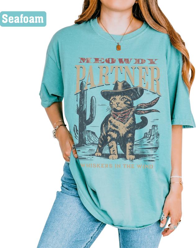 Meowdy Partner Cowboy Cat Shirt, Comfort Color Cat Shirt, Funny Cowboy Cat Shirts, Cat in Cowboy Hat T-Shirt, Vintage Cowboy Cat T-shirt, Western Meowdy Partner Shirt, Cat Lover Shirt, Cat Mom Tee, Western Cat Tee, Western Shirt For Cat Lovers Womenswear