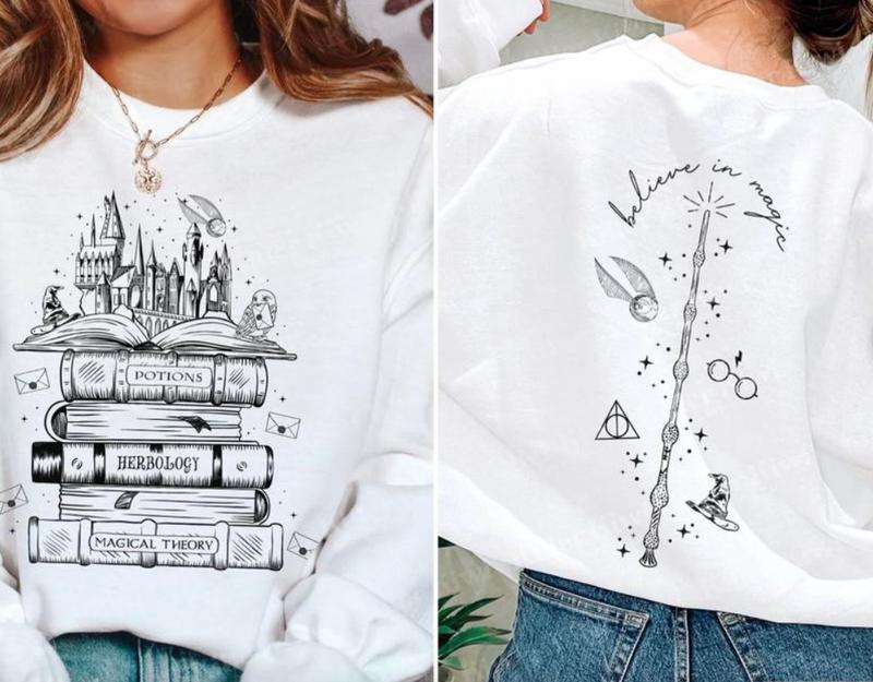 Hogwarts Castle Book Sweatshirt, Harry Poter Sweatshirt Cotton Womenswear, Full Color, Classic Fashion, Tee Print