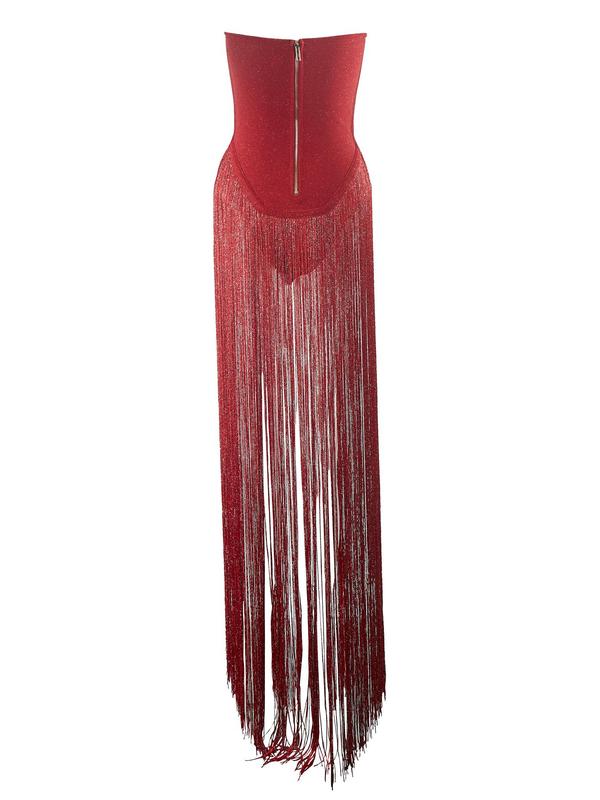 Women's Plain Fringe Trim Tube Bodycon Dress, Elegant Sleeveless Maxi Dress for Party Club Dating Wear, Ladies Summer Clothes