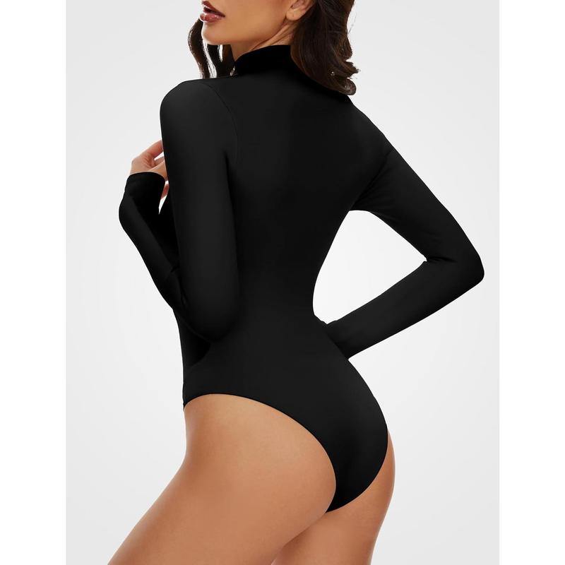 Women's Long Sleeve Mock Turtle Neck Bodysuits Tops Going Out Body Suits for Women Fashion Basic Leotards Jumpsuit