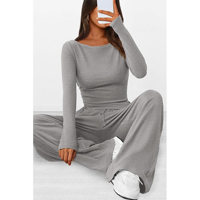 PrettyGarden Women's 2 Piece Lounge Sets Asymmetrical Long Sleeve T Shirt Wide Leg Pants Casual Outfits Tracksuit Womenswear Overalls Underwear Overalls Underwear Overalls Underwear