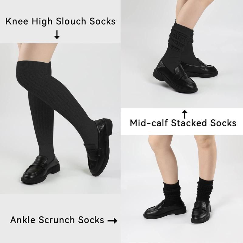 Women's Spring Solid Slouch Crew Socks, Cozy Multi-pack Soft Comfy Breathable Mid-calf Socks, Lady's Fall & Winter Socks & Hosiery Comfortable Knitted