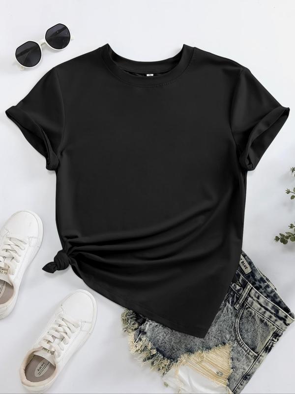 Women's Heart & Heartbeat Print Round Neck Tee, Casual Short Sleeve T-Shirt for Summer, Graphic Tees Women, Ladies Clothes for Daily Wear