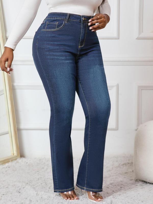  Solid Color Pocket Button Fly Denim Jeans, Casual Comfy Jeans for Daily Wear, Women's Bottoms for All Seasons