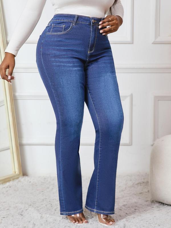  Solid Color Pocket Button Fly Denim Jeans, Casual Comfy Jeans for Daily Wear, Women's Bottoms for All Seasons