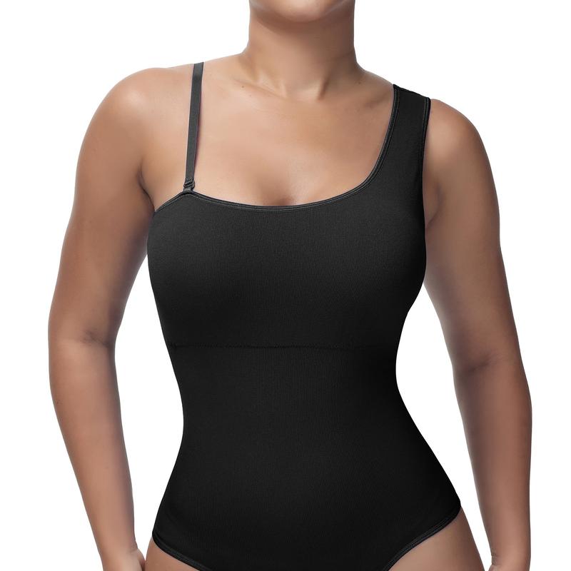 Soo slick Shapewear Bodysuit for Women Tummy Control Mono Strap Bodysuit Thong Sculpting with Removable Padding and Straps Womenswear Underwear Tops Lady Comfort Mono Strap Sleeveless Minimalist Basic