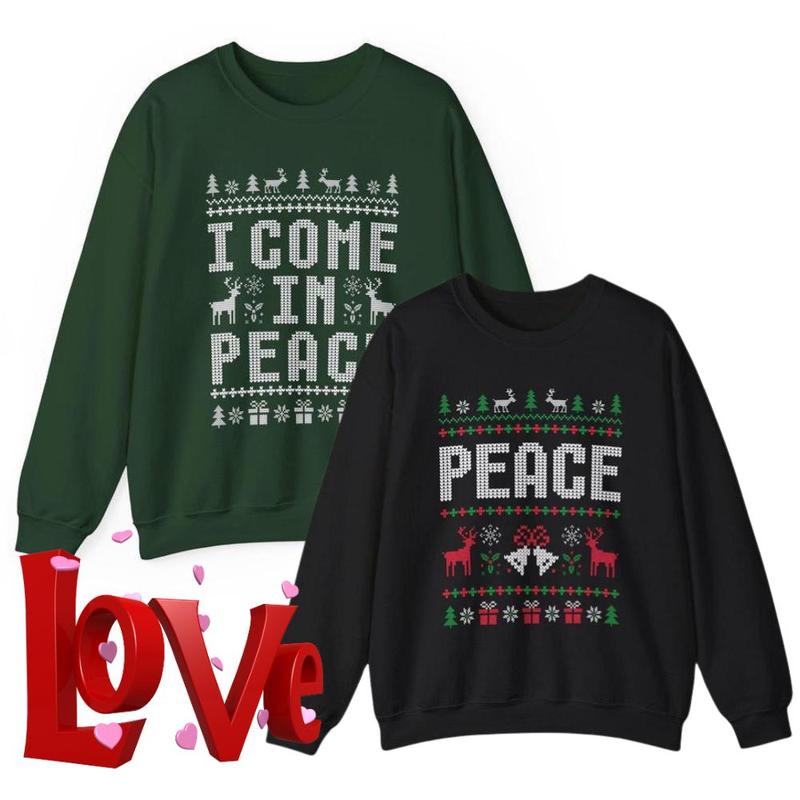 I Come in Peace Sweatshirts, Matching Couples Ugly Christmas Sweatshirts , Funny Couple Ugly Christmas Pullover Tops Cotton Crewneck Womenswear