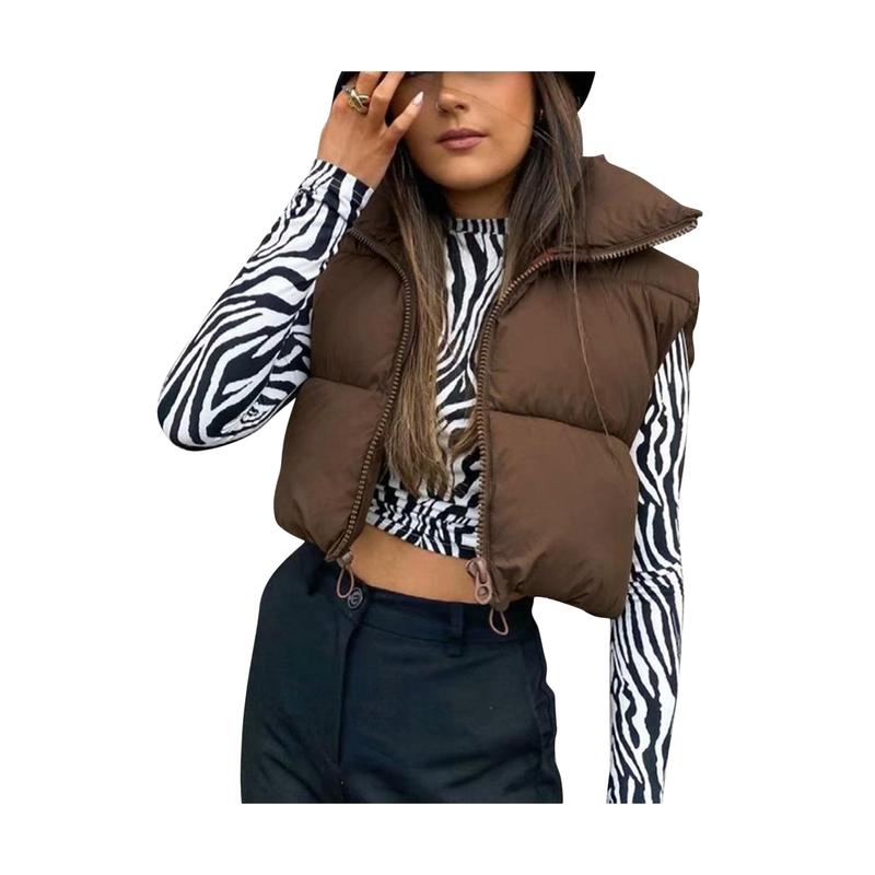 Women Waistcoat, Retro Short Cotton-Padded Clothes Stand Neck Zipper  Party Loose Warm Winter Coat casual maternity jacket vest