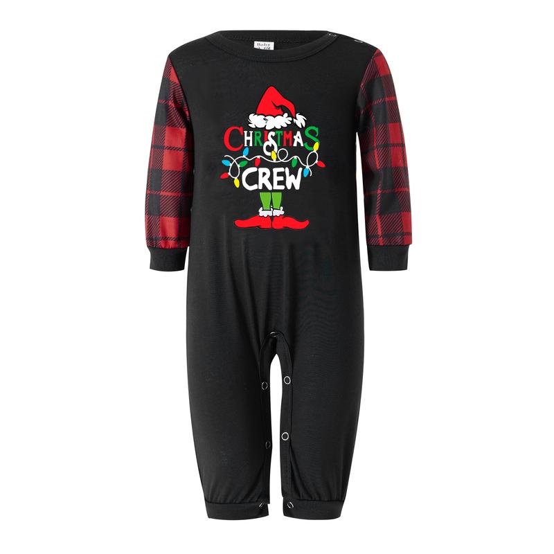 Hot Matching Christmas Pajamas For Family Long Sleeve Monster Letter Print Tops + Plaid Pants Set Winter Loungewear