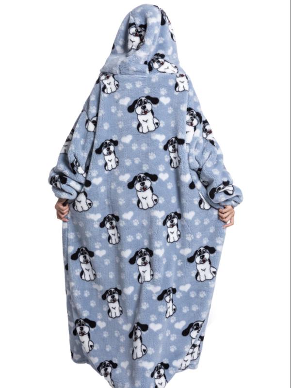 Women's Hooded Flannel Lounge Robe, Soft Warm Comfortable Halloween Pumpkin Print Giant Wearable Blanket Fluffy Pajamas, Sleepwear for Women,   Casual Loose Long Sleeve Pocket Design Bathrobe, Blanket Hoodie,fluffy Pajamas