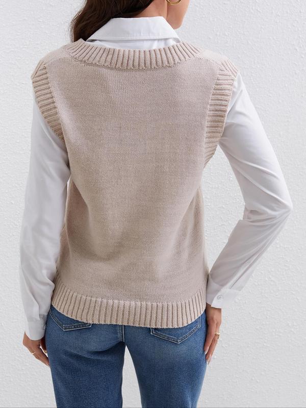 Women's Plain V Neck Sweater Vest, Casual Sleeveless Knit Top for Spring & Fall, Fashion Women's Knitwear for Daily Wear