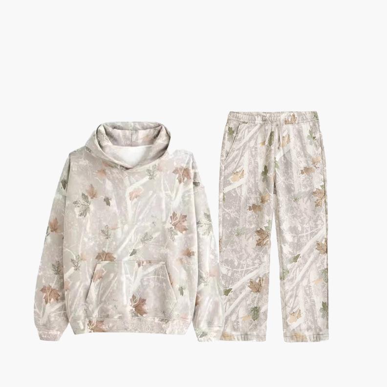 Two-piece set of women's camouflage sweatshirts Oversized Sweatshirt Set with Maple Leaf Print Camouflage Hoodie