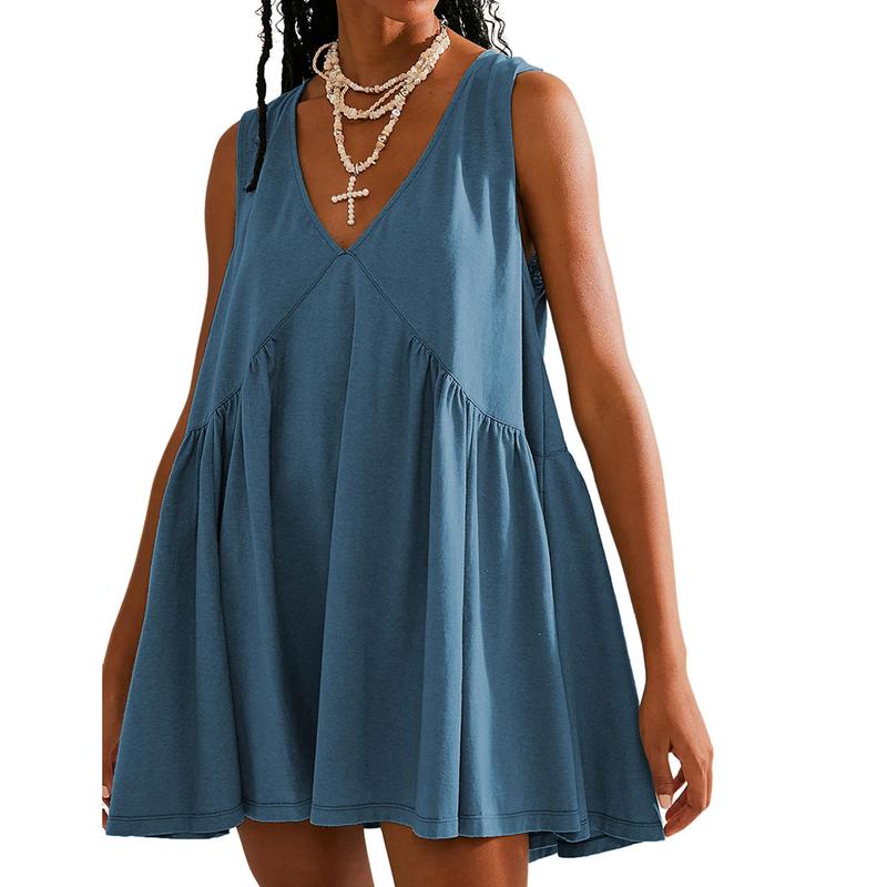 UANEO Womens Summer Sleeveless Mini Dress Casual Loose V Neck Sundress with Pockets Fashion Fit