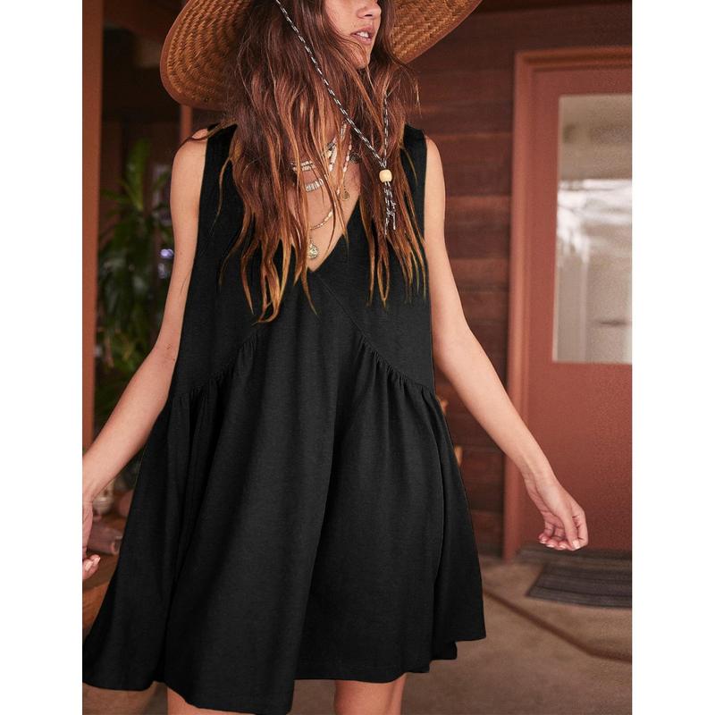 UANEO Womens Summer Sleeveless Mini Dress Casual Loose V Neck Sundress with Pockets Fashion Fit