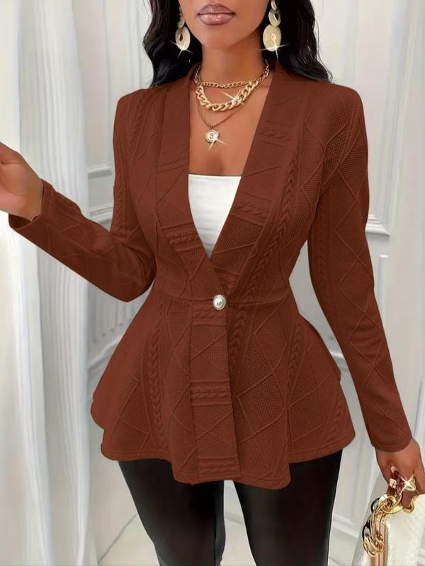 Women's Textured Button Front Blazer, Elegant Long Sleeve Slim Outerwear for Fall, Blazers for Women, Fall Jackets Ladies Clothes for Work Office Business