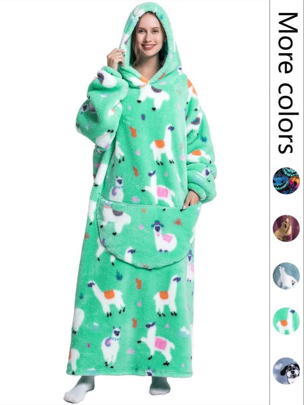 Women's Hooded Flannel Lounge Robe, Soft Warm Comfortable Halloween Pumpkin Print Giant Wearable Blanket Fluffy Pajamas, Sleepwear for Women,   Casual Loose Long Sleeve Pocket Design Bathrobe, Blanket Hoodie,fluffy Pajamas