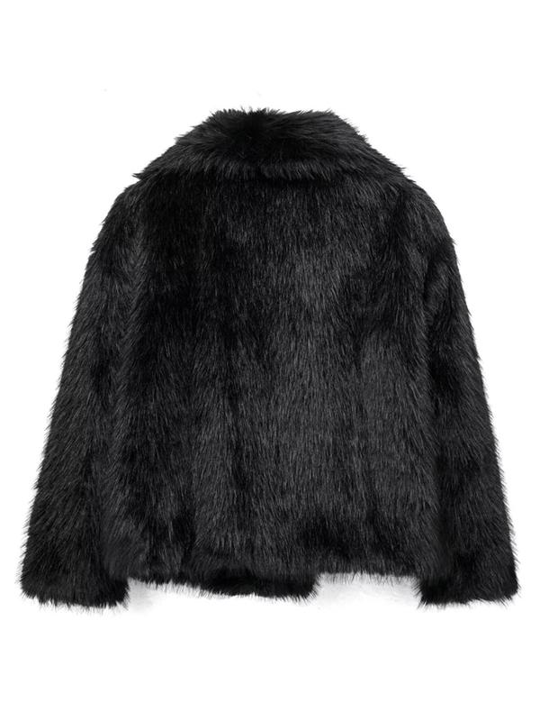 Women's Solid Color Faux Fur Fuzzy Jacket, Casual Long Sleeve Collared Fuzzy Coat for Fall & Winter, Women's Clothing for Daily Wear Outerwear