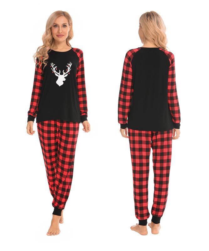 SWOMOG Christmas Matching Couple Pajamas Sets Family Xmas Jammies Casual Long-Sleeve Sleepwear Sets Festival PJ Set Couple Womenswear Clothing