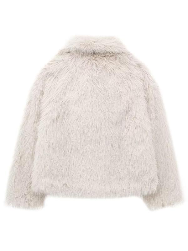 Women's Solid Color Faux Fur Fuzzy Jacket, Casual Long Sleeve Collared Fuzzy Coat for Fall & Winter, Women's Clothing for Daily Wear Outerwear