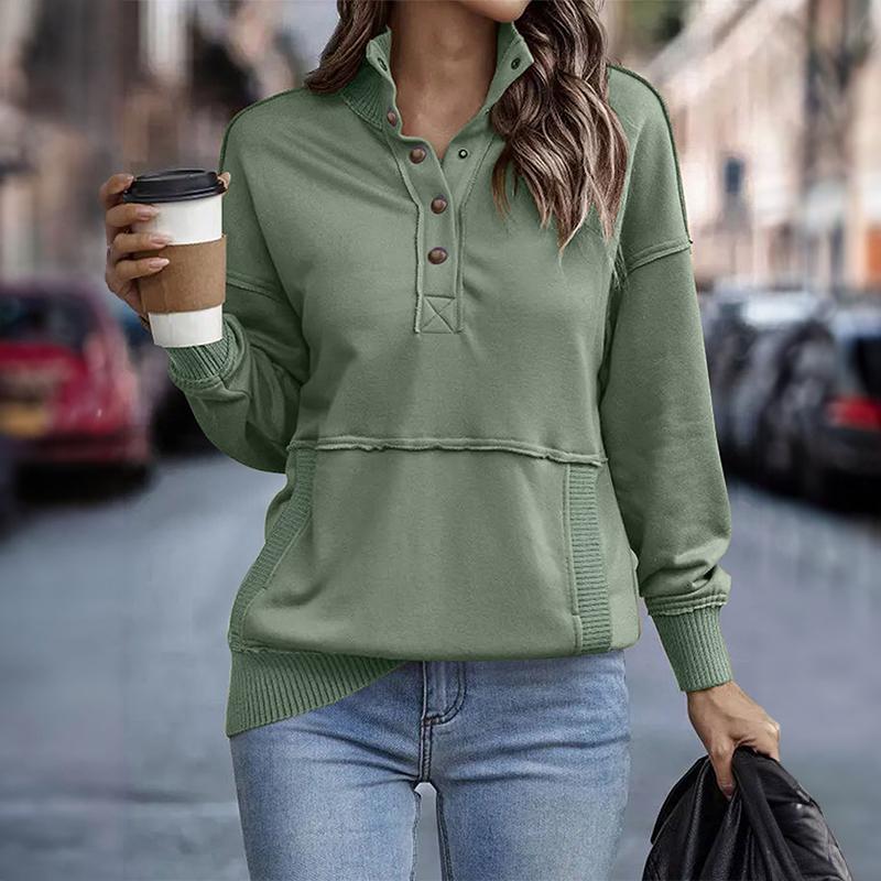 SHEWIN Women's Fall Outfits Casual LongSleeves Lightweight Sweatshirts Button Loose Pullover Tops Womenswear casual dress