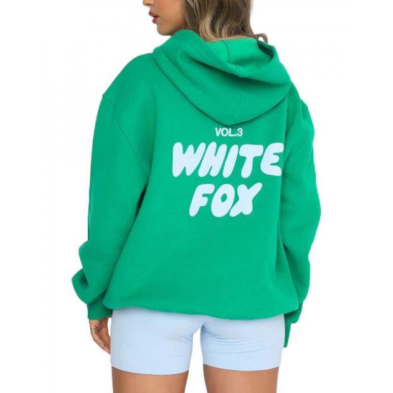 Women's Two Piece Fashion Printed Letter Whitefox Sport Fleece Jacket Long Sleeve Pullover Hoodie Top Casual Sweatpants Warm Suit