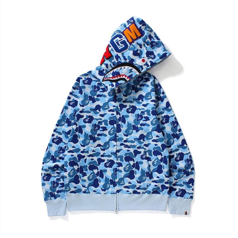 New Men's Couple Fashion Shark Head Camouflage Cardigan Hooded Sweater,bape