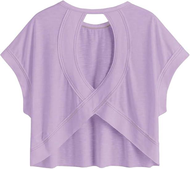 Criss Cross Cut Out Back Tee Short Sleeve Round Neck T Shirt Tops