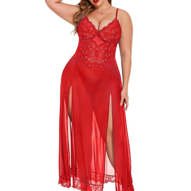 Avidlove Plus Size Lingerie For Women Nightdress Strappy Sleepwear Side Slits Womenswear