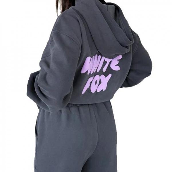 Women's Two Piece Fashion Printed Letter Whitefox Sport Fleece Jacket Long Sleeve Pullover Hoodie Top Casual Sweatpants Warm Suit