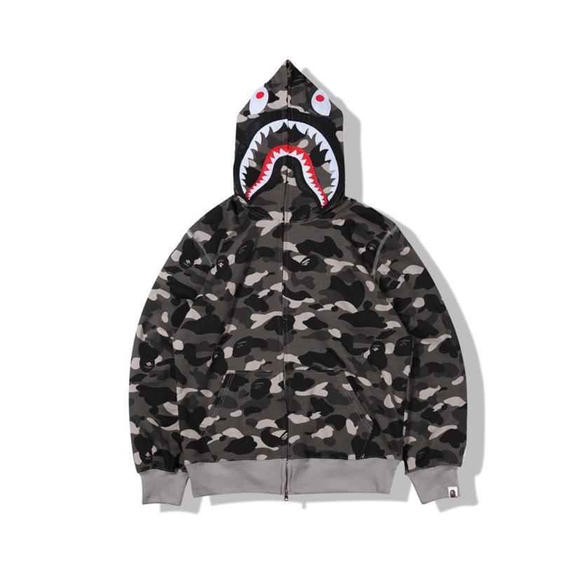 New Men's Couple Fashion Shark Head Camouflage Cardigan Hooded Sweater,bape