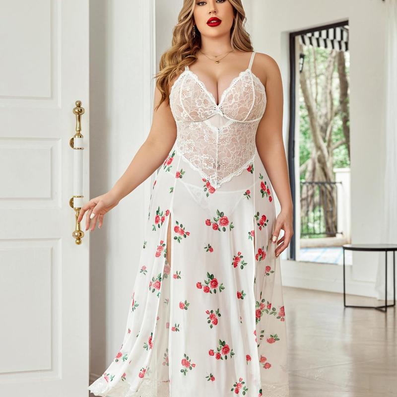 Avidlove Plus Size Lingerie For Women Nightdress Strappy Sleepwear Side Slits Womenswear