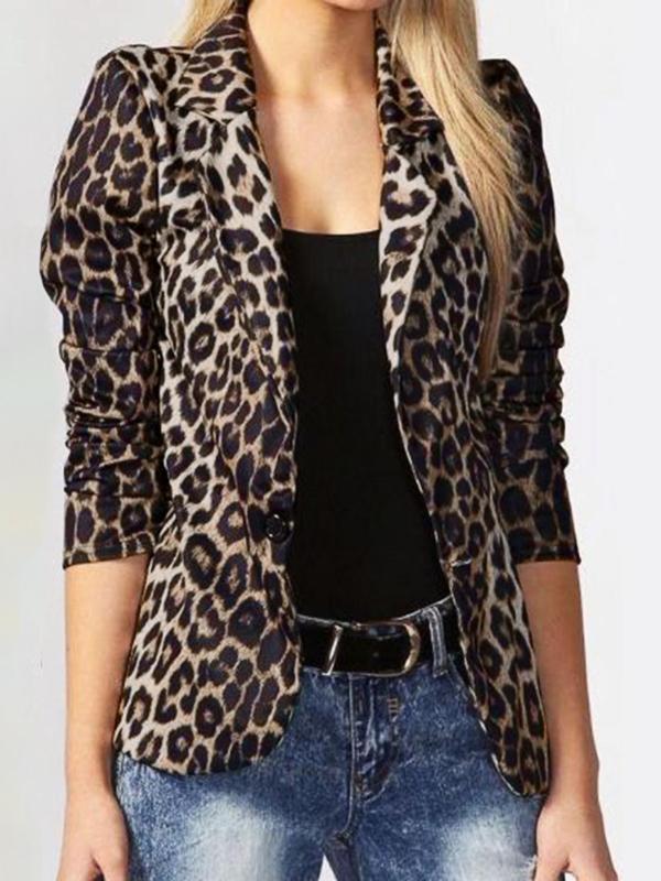 Women's Leopard Print Button Coat, Casual Long Sleeve Lapel Outerwear for Fall & Winter, Ladies Clothes for Daily Wear