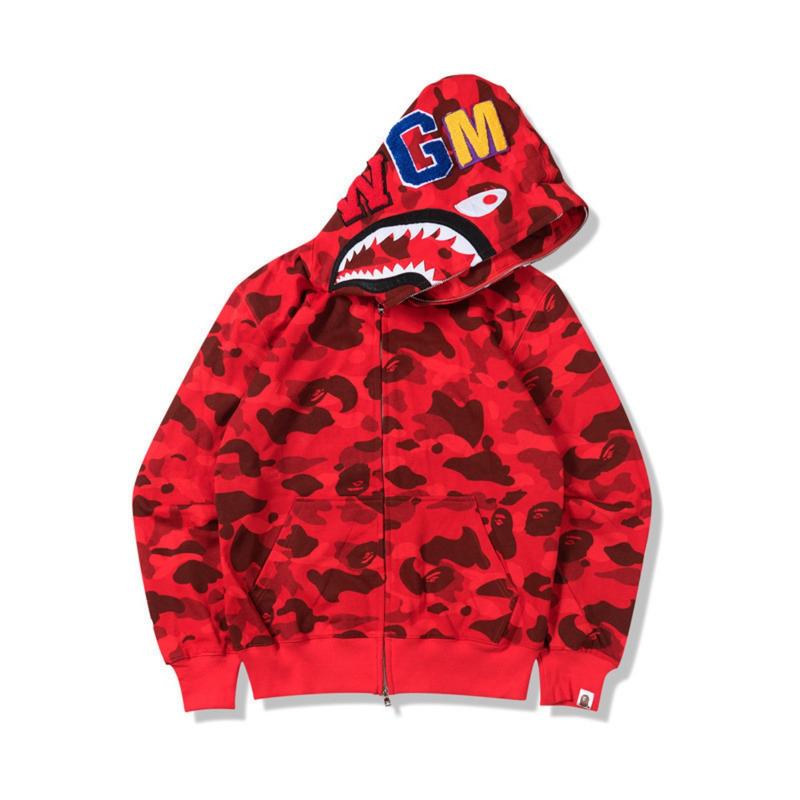 New Men's Couple Fashion Shark Head Camouflage Cardigan Hooded Sweater,bape